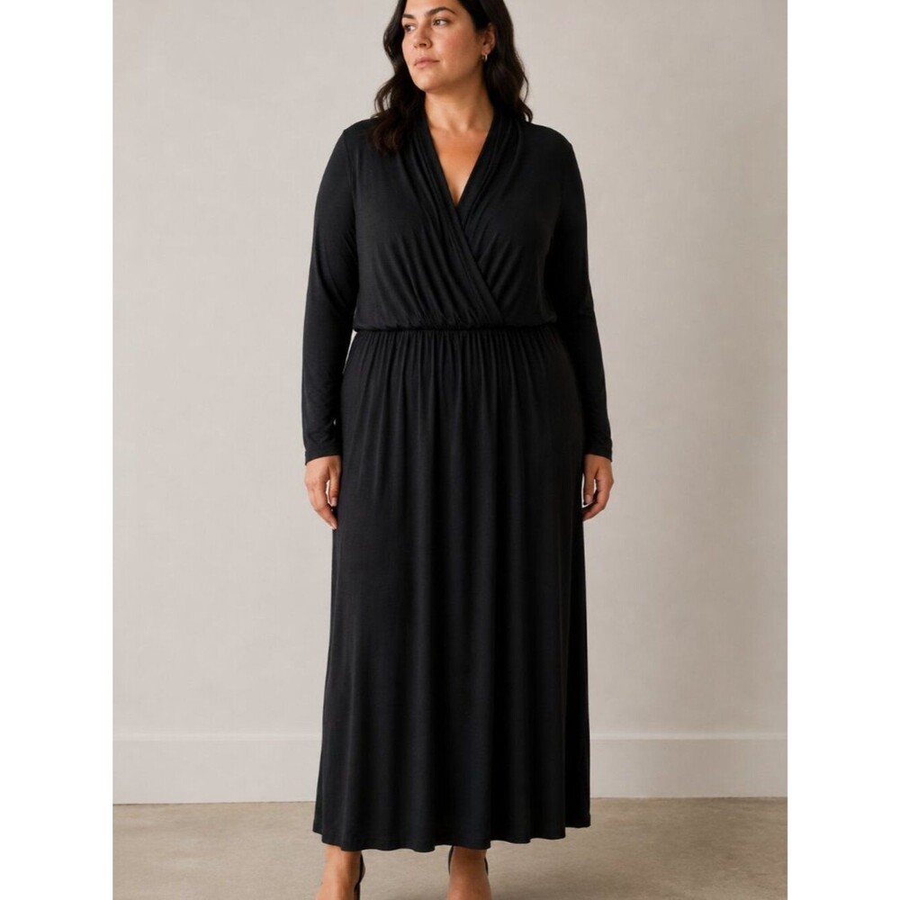 Escada Sport Faux Wrap Long Sleeve Maxi Dress in Black XXL NWOT